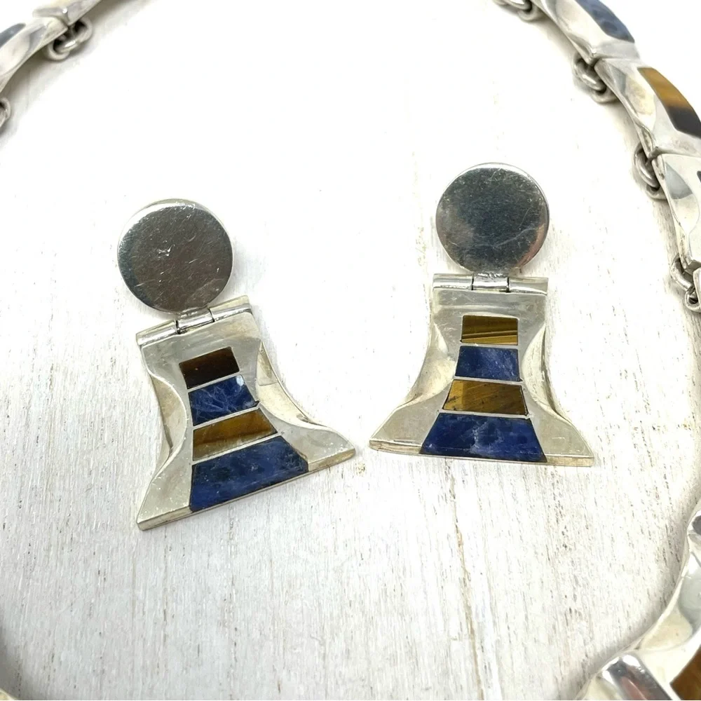 TAXCO three piece sterling silver set with inlaid gemstones, NWOT - Picture 5 of 14